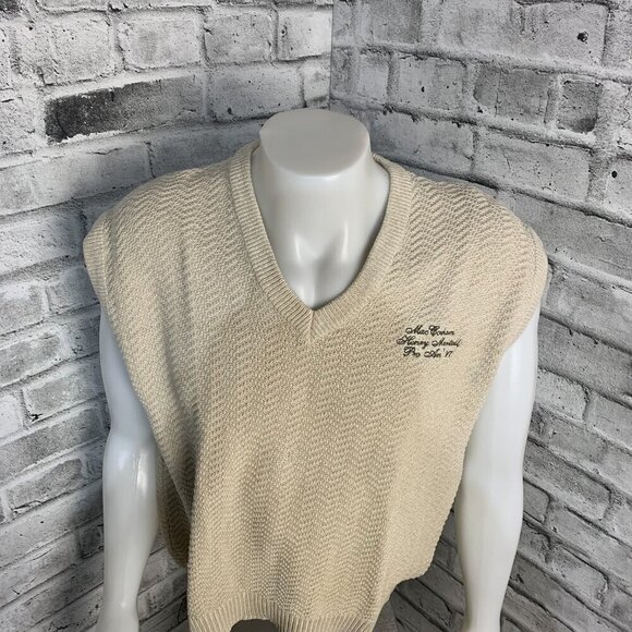 Vintage 90s Sweater Vest Mens L Beige 1997 Pro-Am Golf Cardigan - Picture 3 of 11